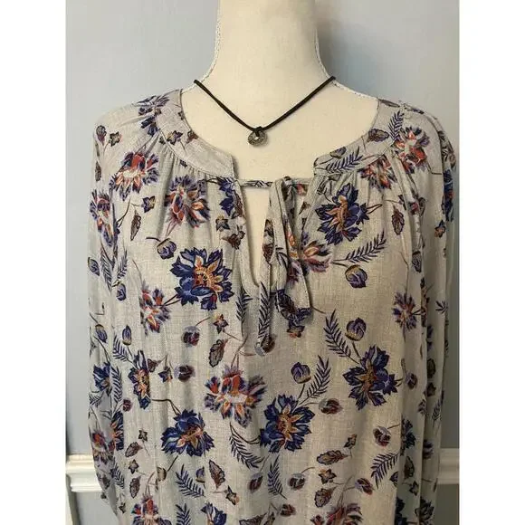 Como Vintage Floral Print Boho Tunic Dress with Tie Neck - Picture 3 of 6